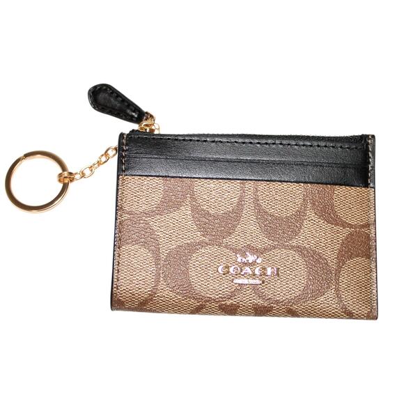 COACH Leather Id Case In Signature Canvas Gold/Blk - Picture 2 of 4